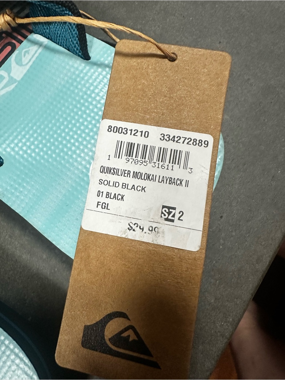 Quiksilver Teal & Black boys Flip Flops - Picture 2 of 3